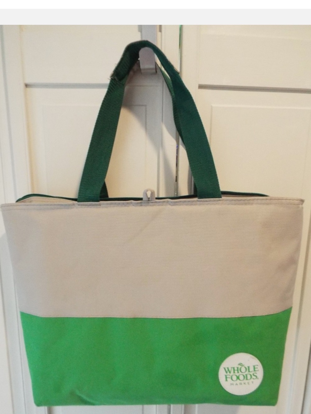 Whole Foods Market Beige and Green Canvas Tote Bag